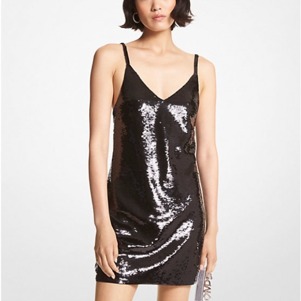 New-Michael Kors Black Sequin Mini Dress